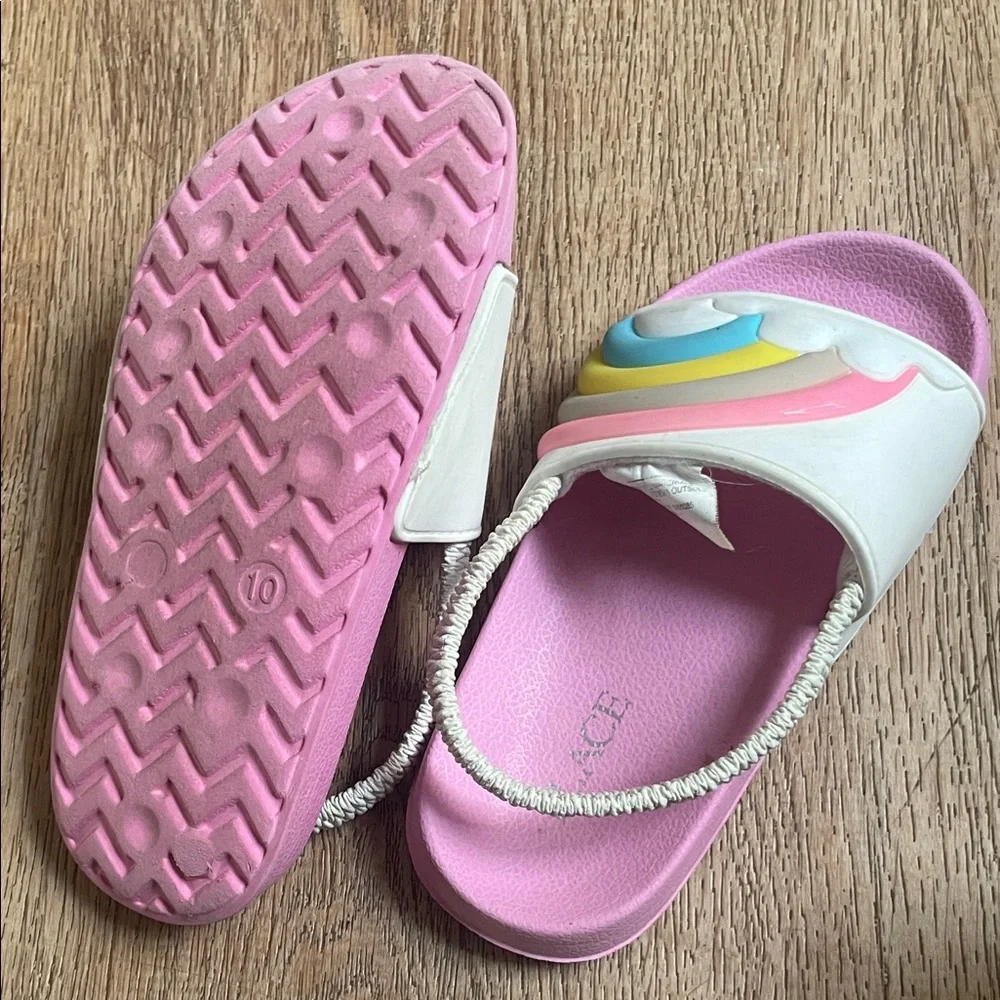 The Childrens Place Girls Pink Rainbow Heart Slide Sandals Backstrap Size 10T
